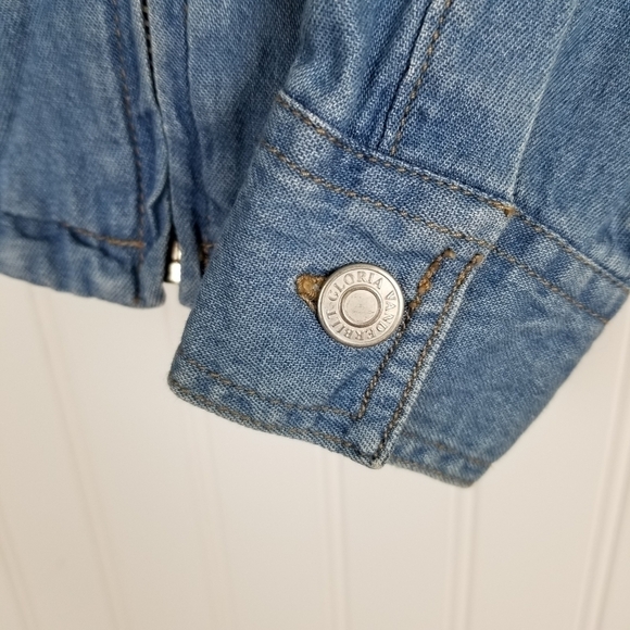 Vintage Denim Faux Fur Collar Cheetah Shirt Jacket Womens Medium Chambray Zipper - Picture 8 of 12